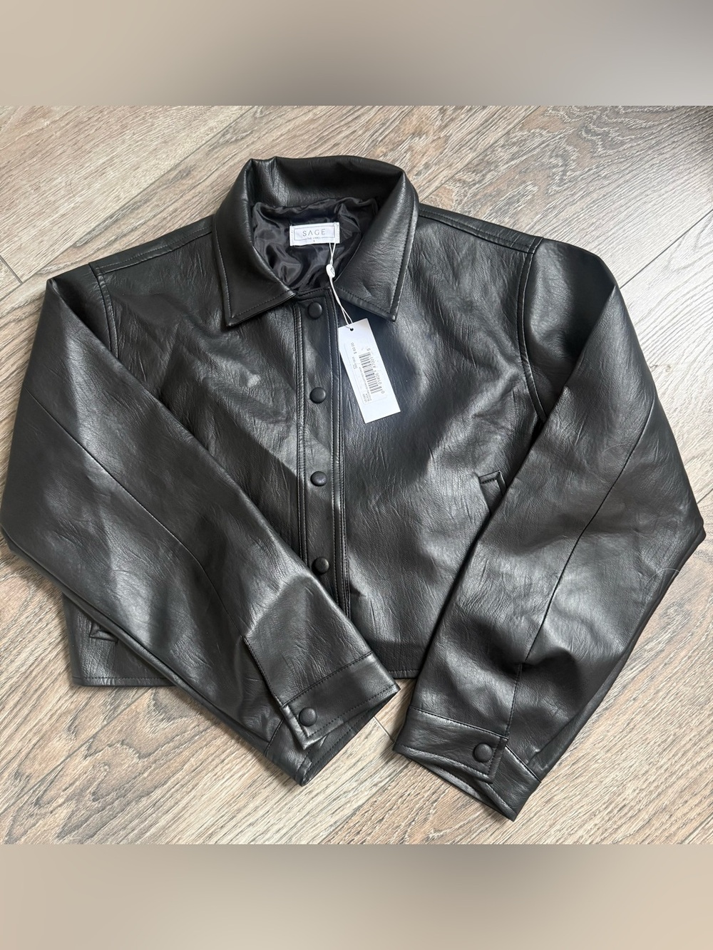 97. Sage The Label Evolving Vegan Leather Crop Jacket Black Size Small NWT
